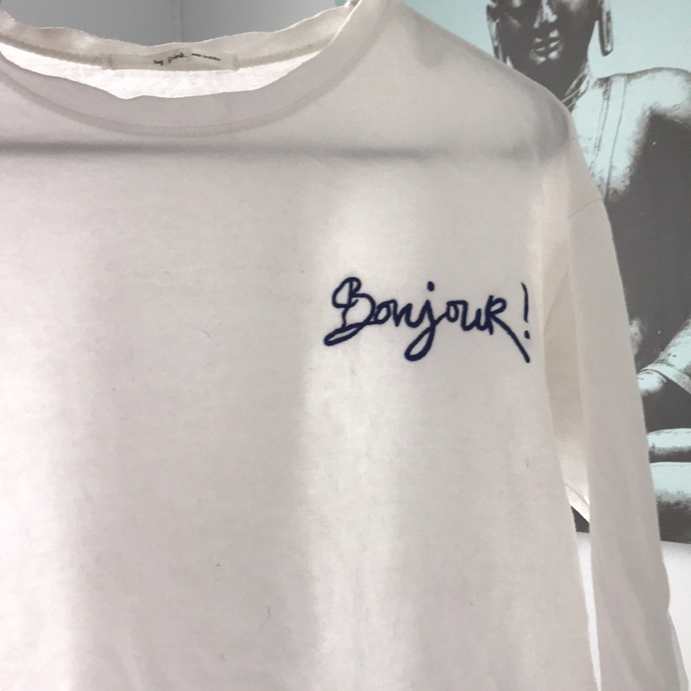 White “Bonjour” Casual Sweater